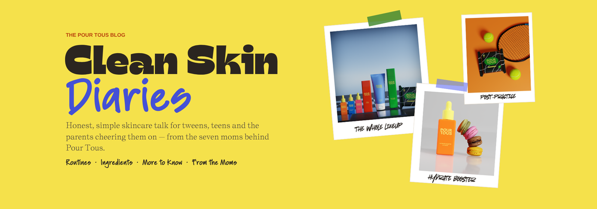 Clean Skin Diaries collage featuring Pour Tous products and founder photos