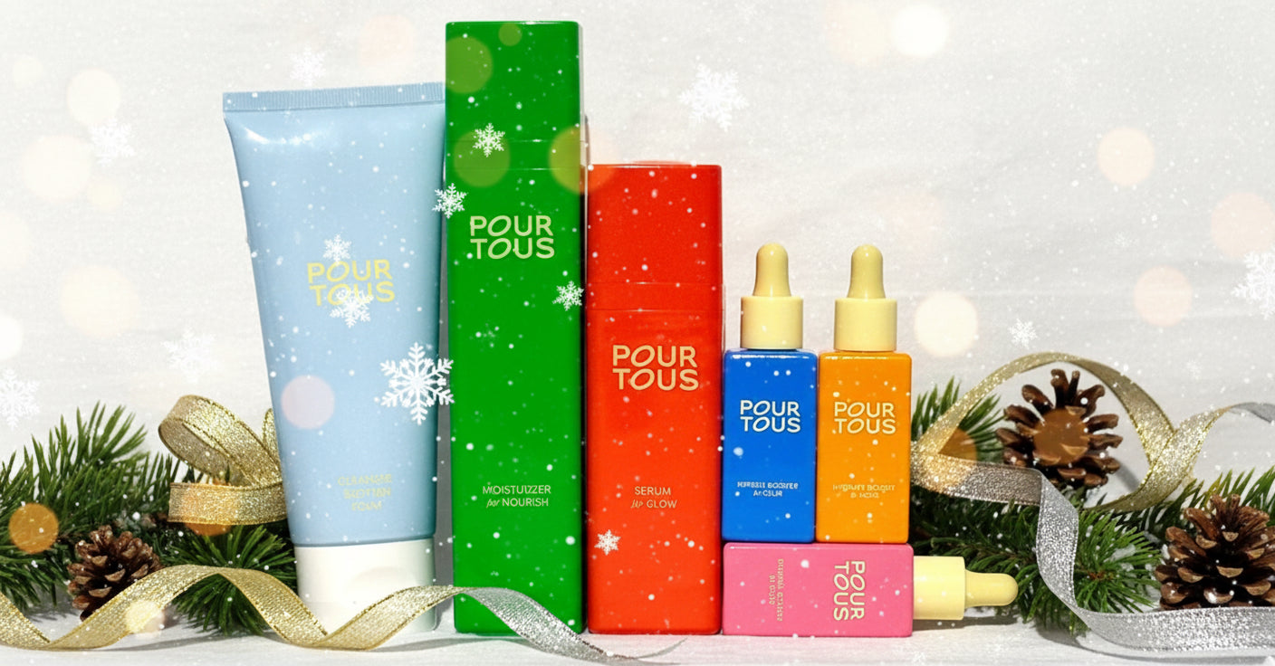 Pour Tous skincare products assortment